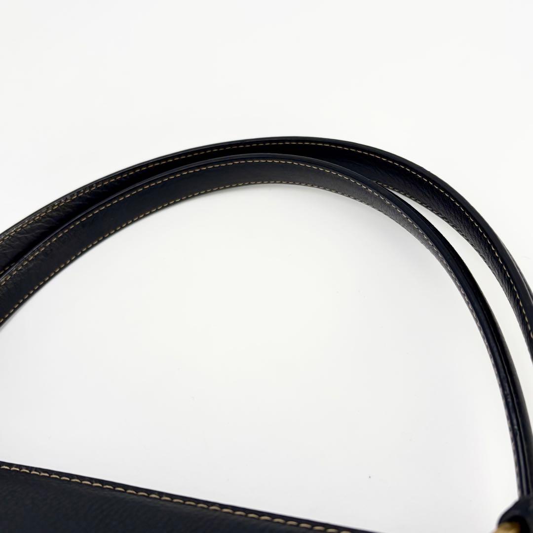 【美品】クリスチャンディオール レザーハンドバッグ 横長 鍵付き ブラック