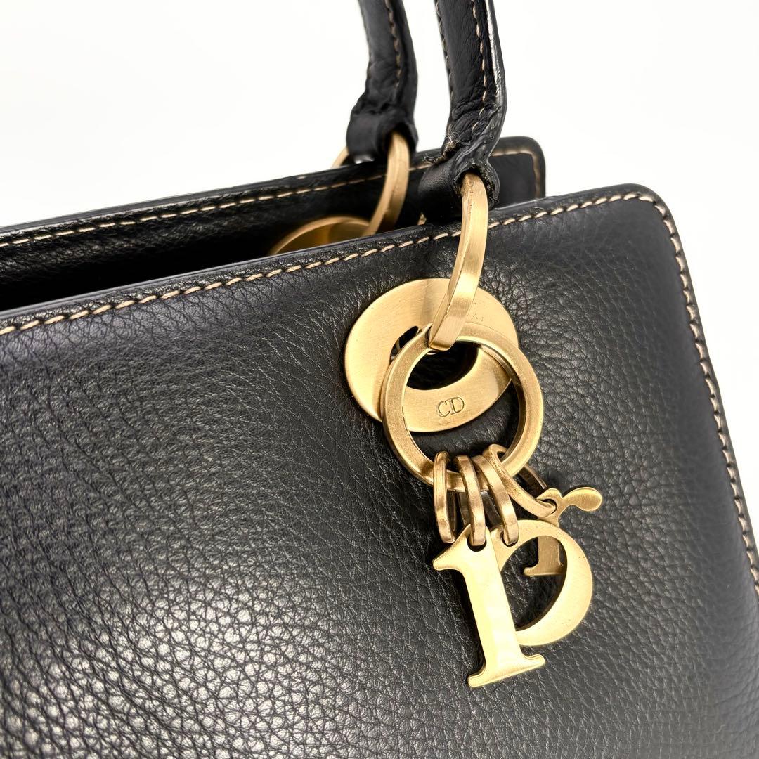 【美品】クリスチャンディオール レザーハンドバッグ 横長 鍵付き ブラック