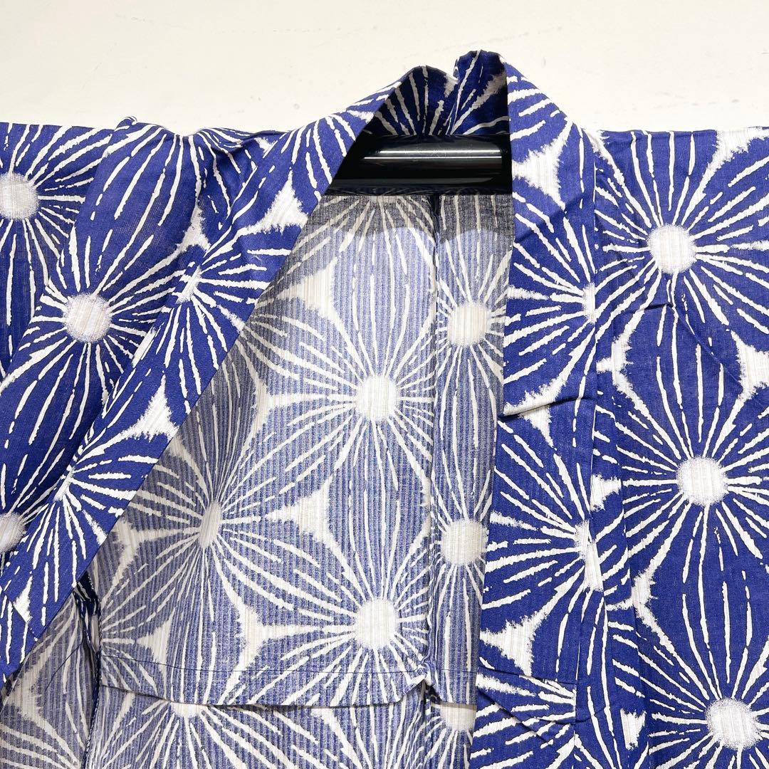 浴衣　綿麻　麻の葉模様　着物　008k