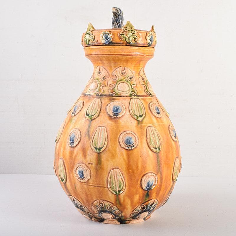 中国　唐三彩　蓋壷　飾壷　C　R8539H