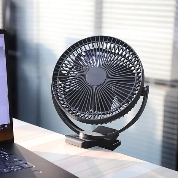 充電式クリップ＆卓上ファン：大型17cm羽根・10000mAh長時間