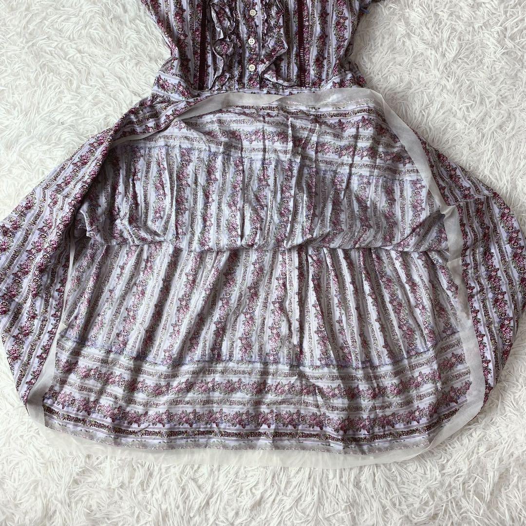 3未使用級！　ロイスクレヨン　バラ柄　アンティーク　フリル　フレア　ワンピース