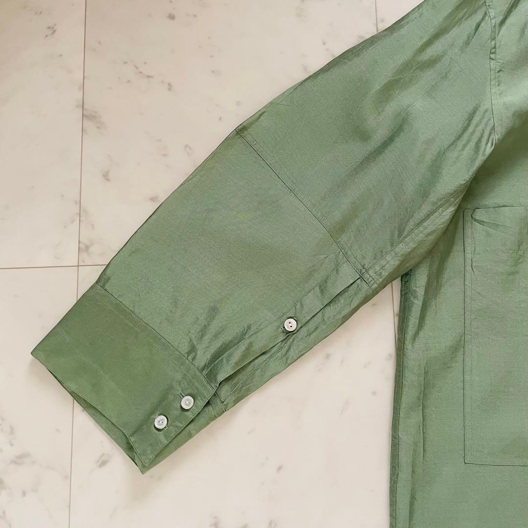 美品✨アンスクリア 長袖シャツ シルク100% グリーン 日本製
