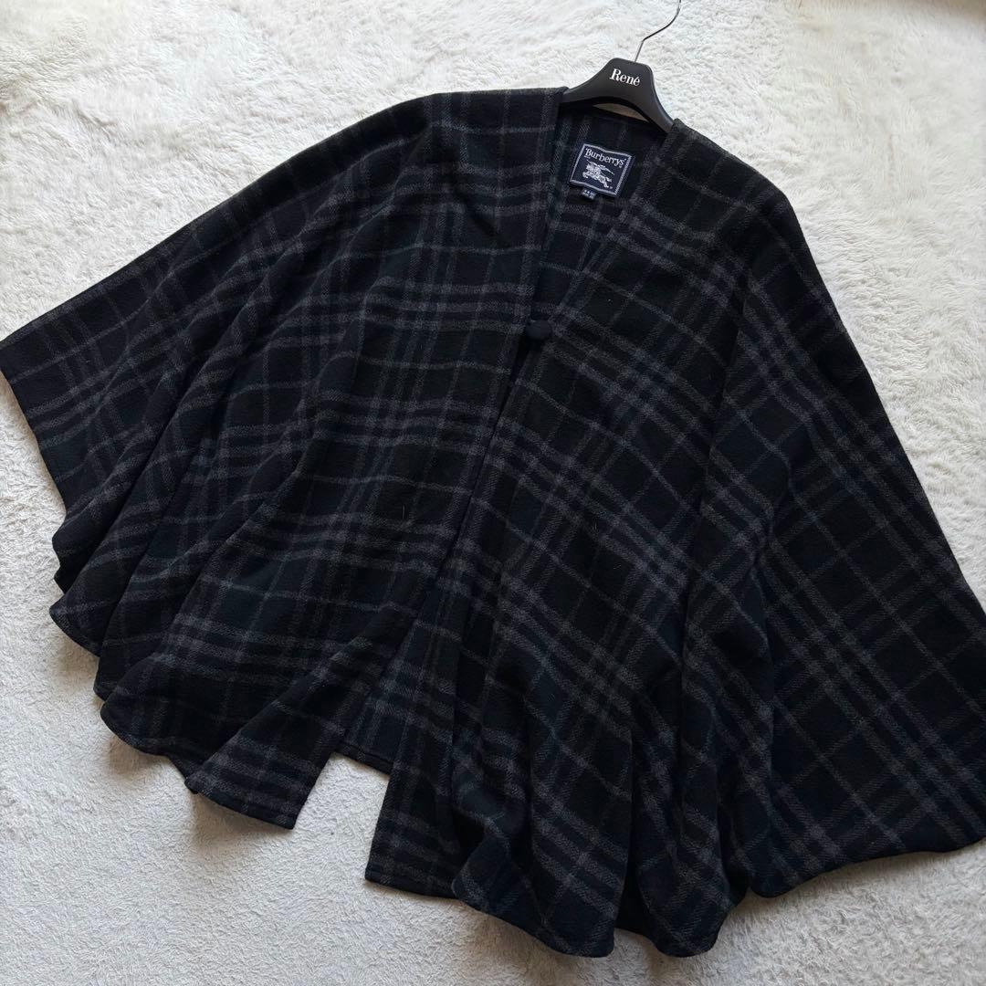 【激レア】バーバリーズ ポンチョ コート カシミヤ混 シャドーチェック ブラック