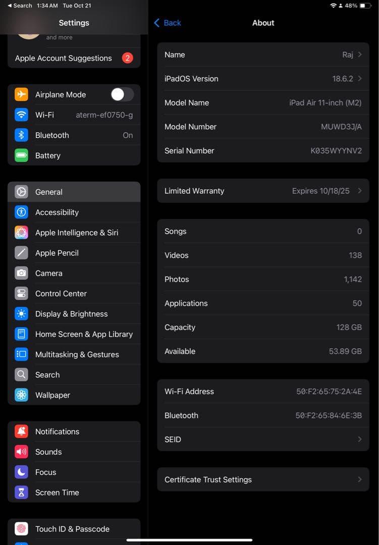 iPad Air 11インチ (M2) 128GB ブルー Wi-Fiモデル