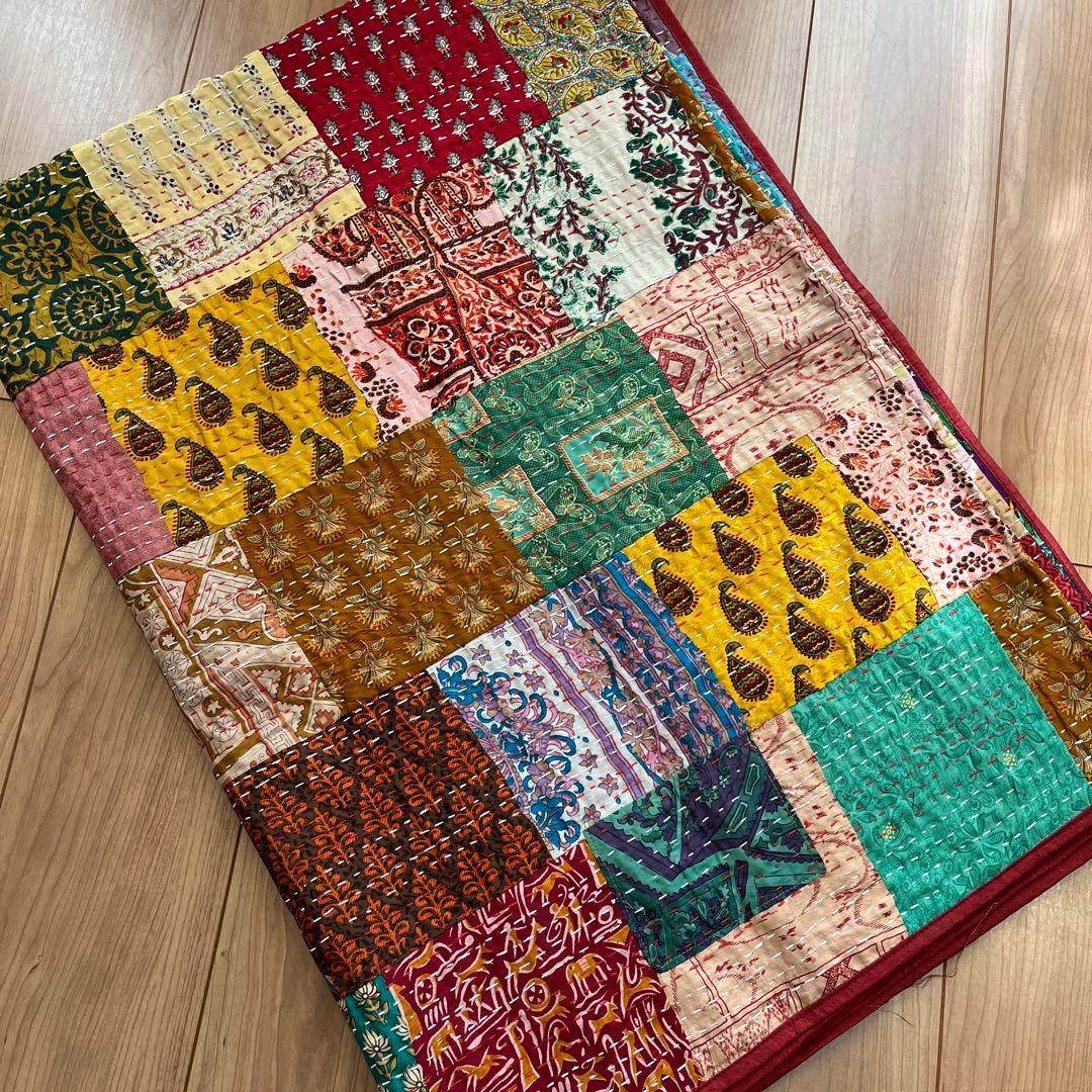 インド　ヴィンテージ　ラリーキルト　カンタキルト　マルチカバー  ベットカバー