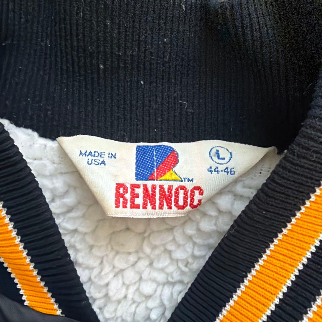 【90s USA製】RENNOC スタジャン L ブラック×オレンジ 刺繍 短丈