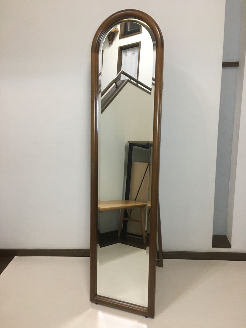 美品 天然木 姿見 鏡 スタンドミラー 面取り鏡 高さ148cm 壁掛けにも対応