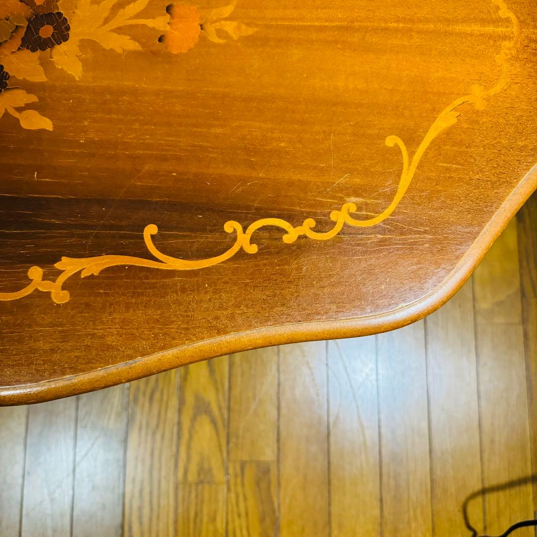 サイドテーブル　コーヒーテーブル　象嵌　イタリアアンティーク　猫脚