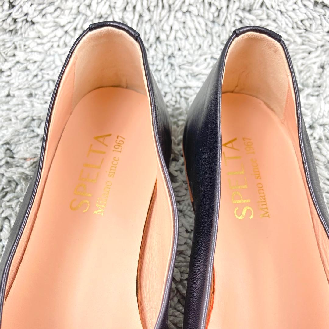 未使用級 スペルタ フラット オールレザー ブラック イタリア製 パンプス