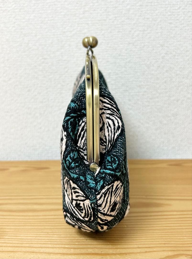 ハンドメイド がま口バッグ ポーチ rosy ブルーグリーン ミナペルホネン