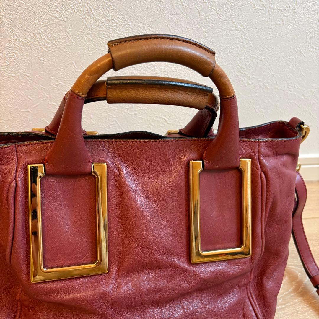 Chloe エテル ハンドバッグ レザー 赤 ボルドー ショルダー 容量大きめ