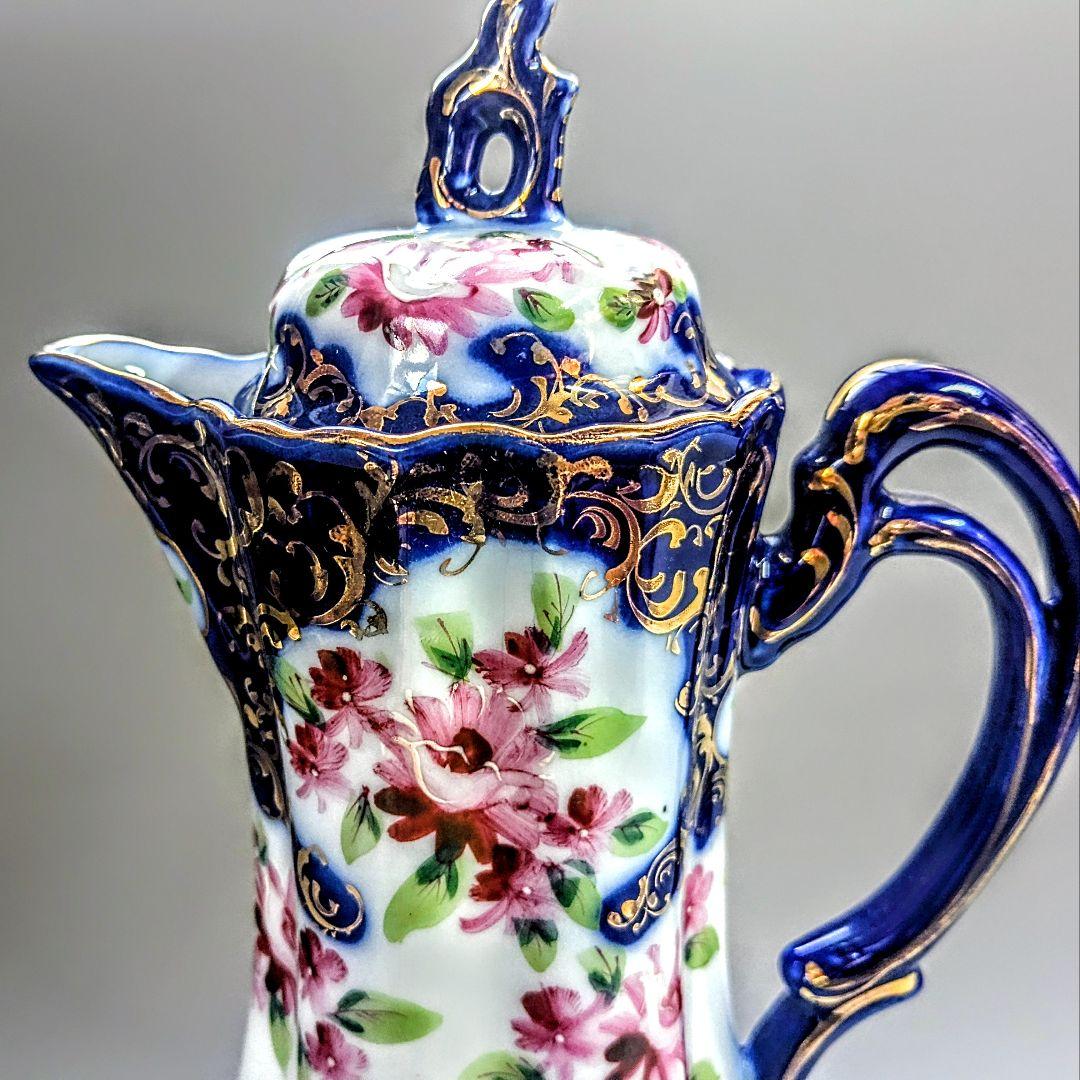 オールドニッポン 明治期 日本陶磁の優美　ティ―ポット　金彩 コバルト 花文