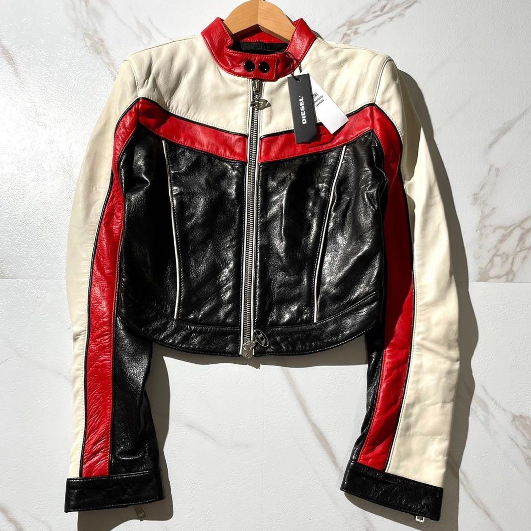 未使用　定価22万　ディーゼル Dロゴ　ライダース　レザージャケット レッド
