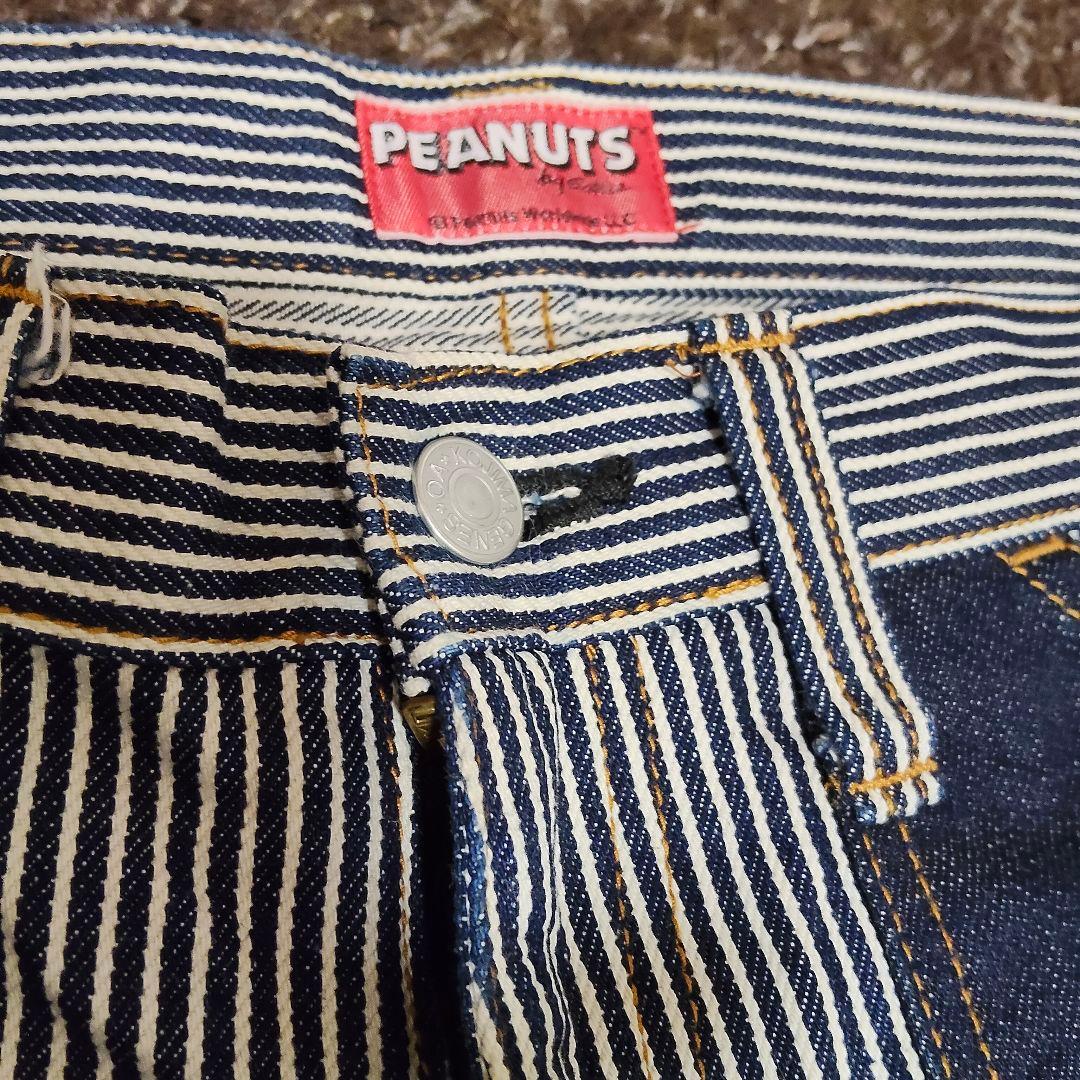 スヌーピー 児島ジーンズ 岡山デニム ヒッコリー デニムパンツ クロップド L