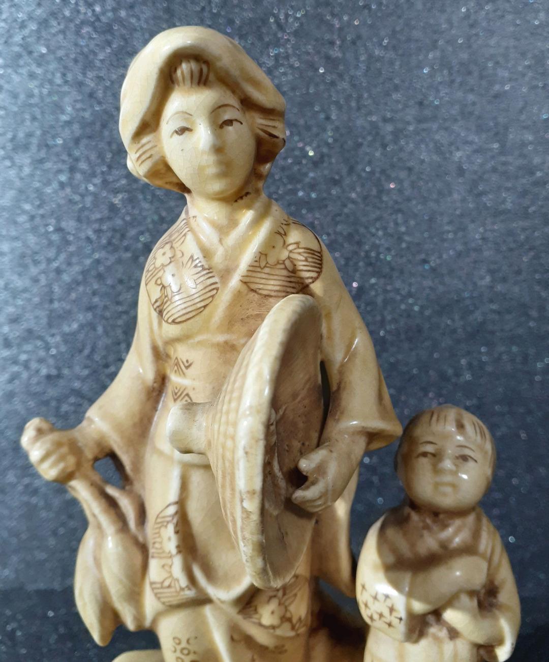 【希少価値】オキュパイドジャパン　瀬栄陶器　守山工場　旅する親子　人形　輸出里帰