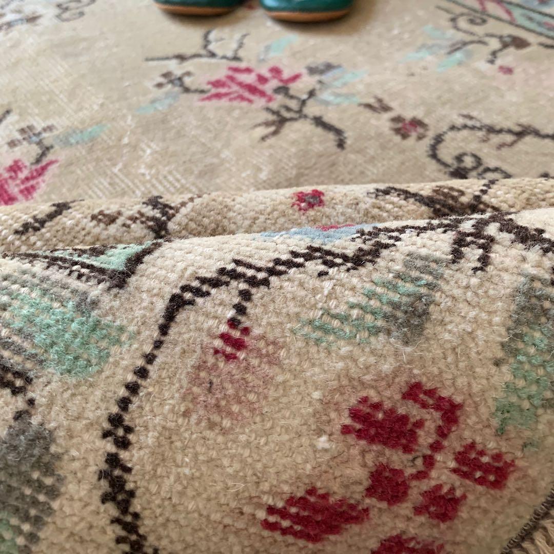 シノワズリ　213×110 トルコヴィンテージラグ　ペールカーキ トルコラグ