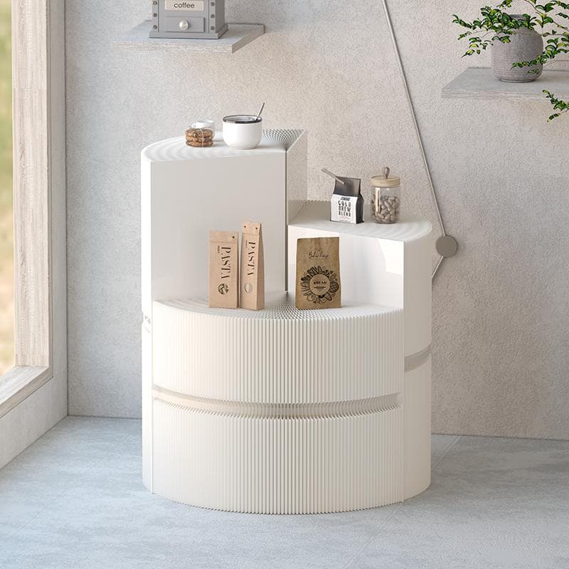 ホワイト階段円柱型ディスプレイ台直径100cm高さ78㎝ 陳列台 組立不要展示会