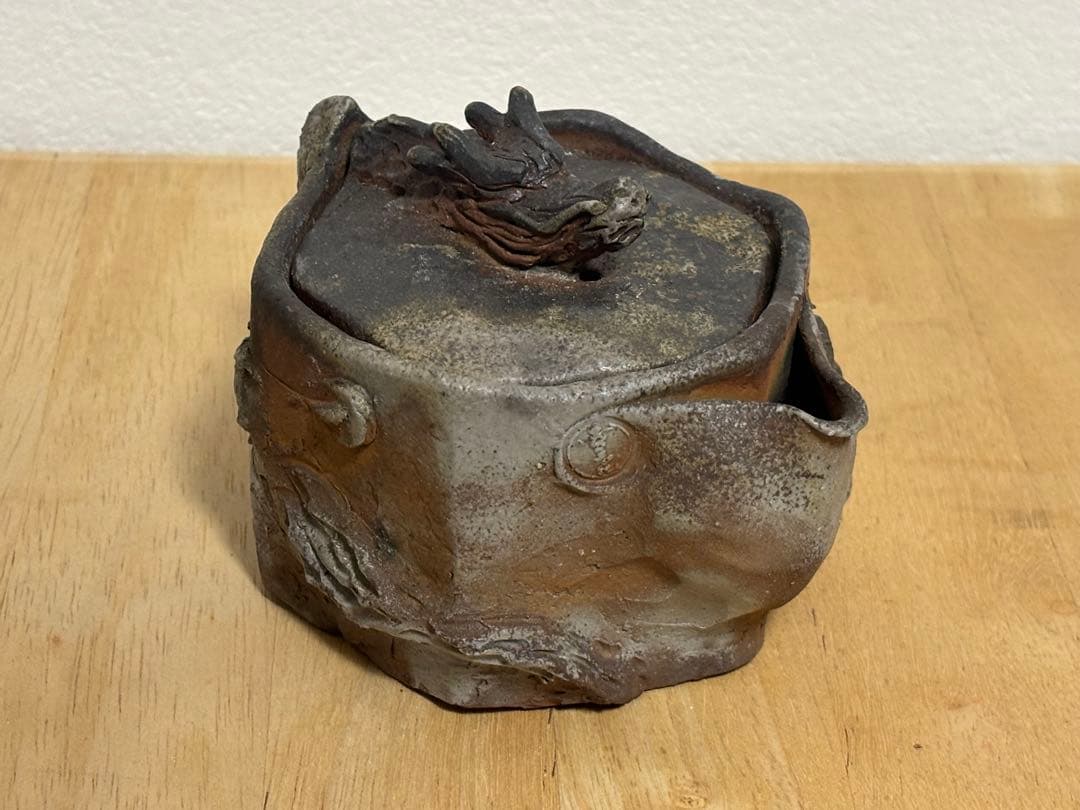 79.備前焼 宝瓶 登り窯 龍 りゅう 六角 手びねり 急須