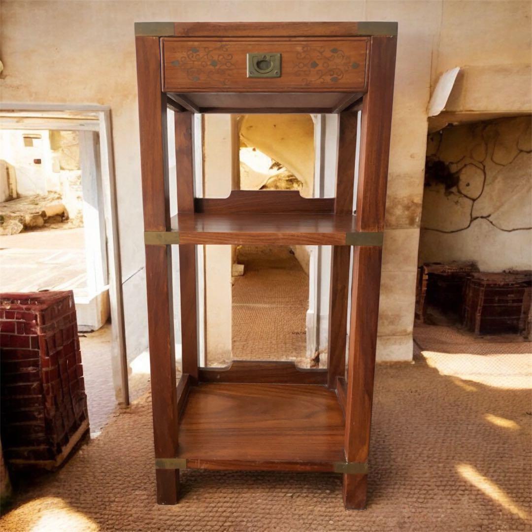 ヴィンテージ　真鍮金具　装飾　木製ラック 3段 引き出し付き ブラウン