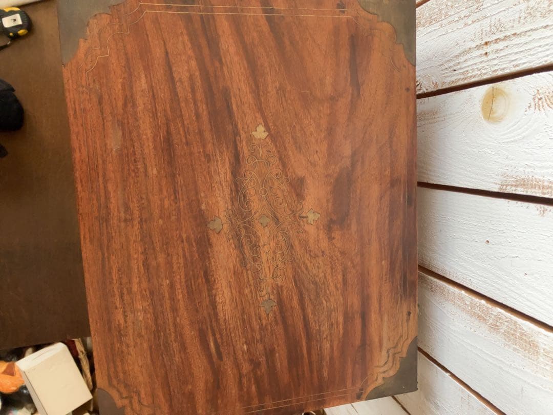 ヴィンテージ　真鍮金具　装飾　木製ラック 3段 引き出し付き ブラウン