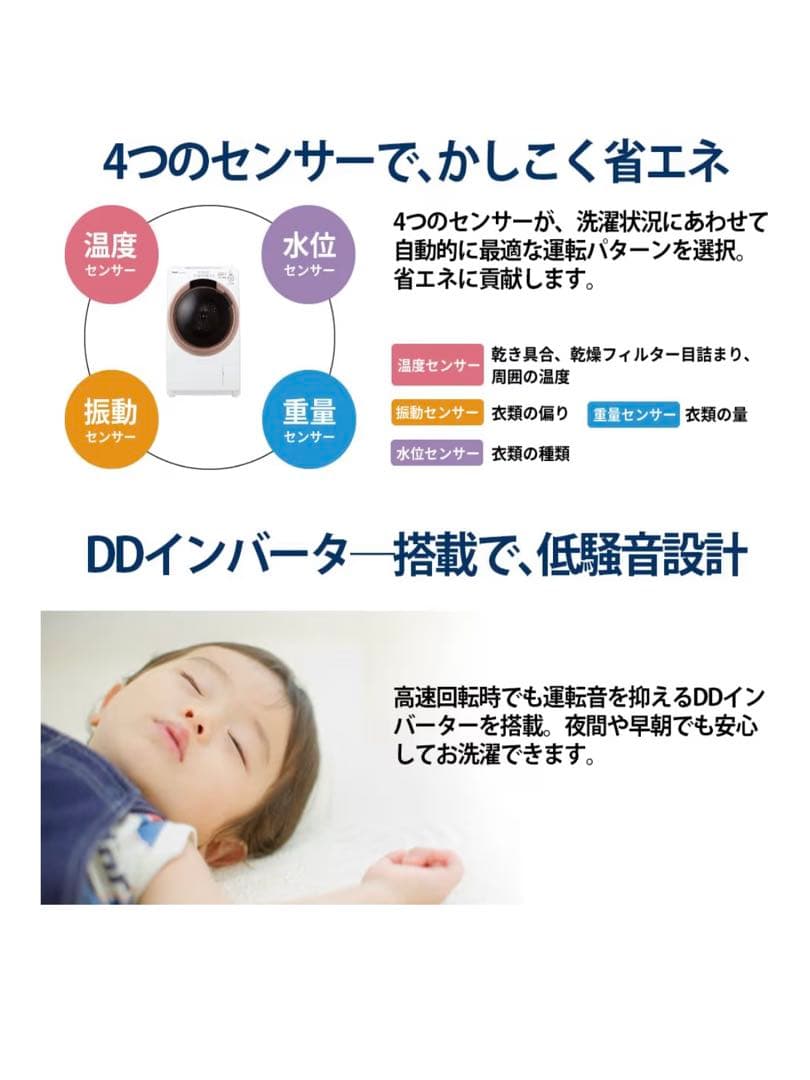 シャープ ドラム式洗濯乾燥機 ES-S7G-WR プラズマクラスター 保証付