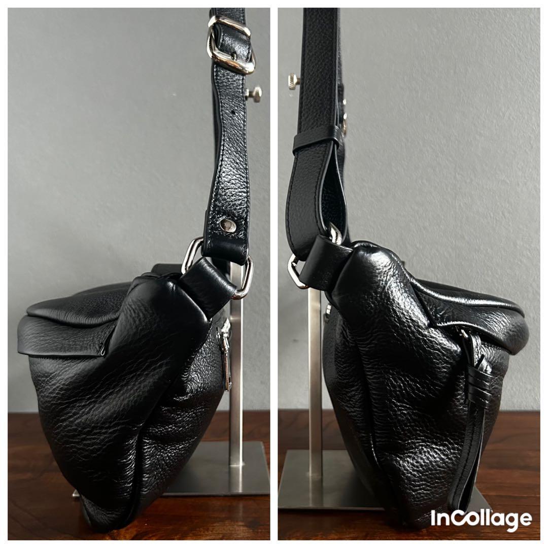 【匿名配送】nouer ヌエール 黒 牛革 ボディバッグ 2way シボ革 人気