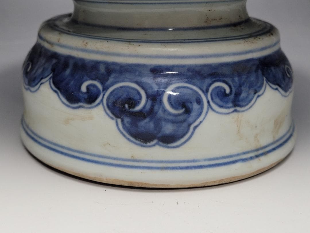 染付 龍神獣紋 球型 花瓶 明清時代 高さ約21.4cm