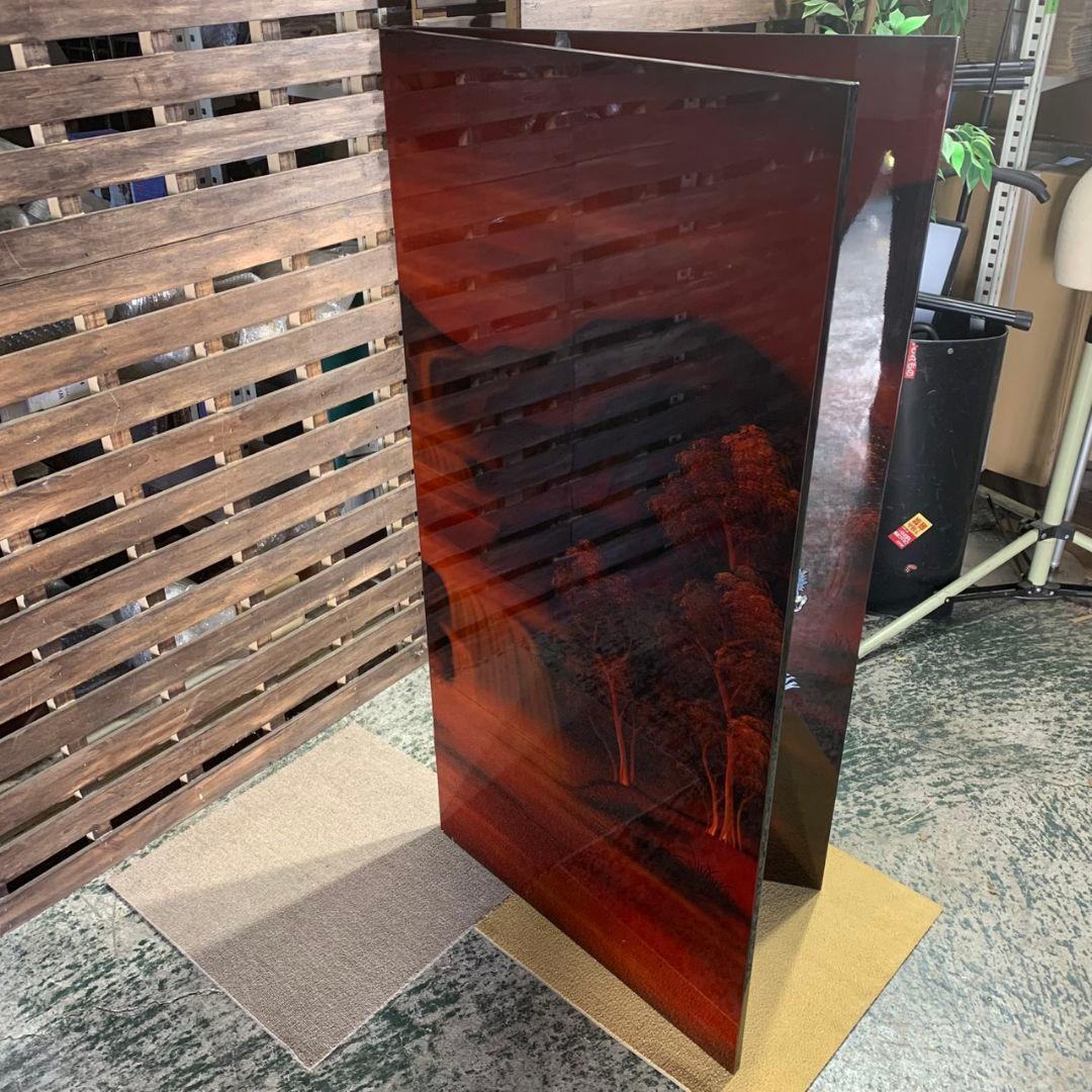 J902R 中国美術 螺鈿細工 貝細工 パーテーション 仕切り 衝立「馬倒成功」