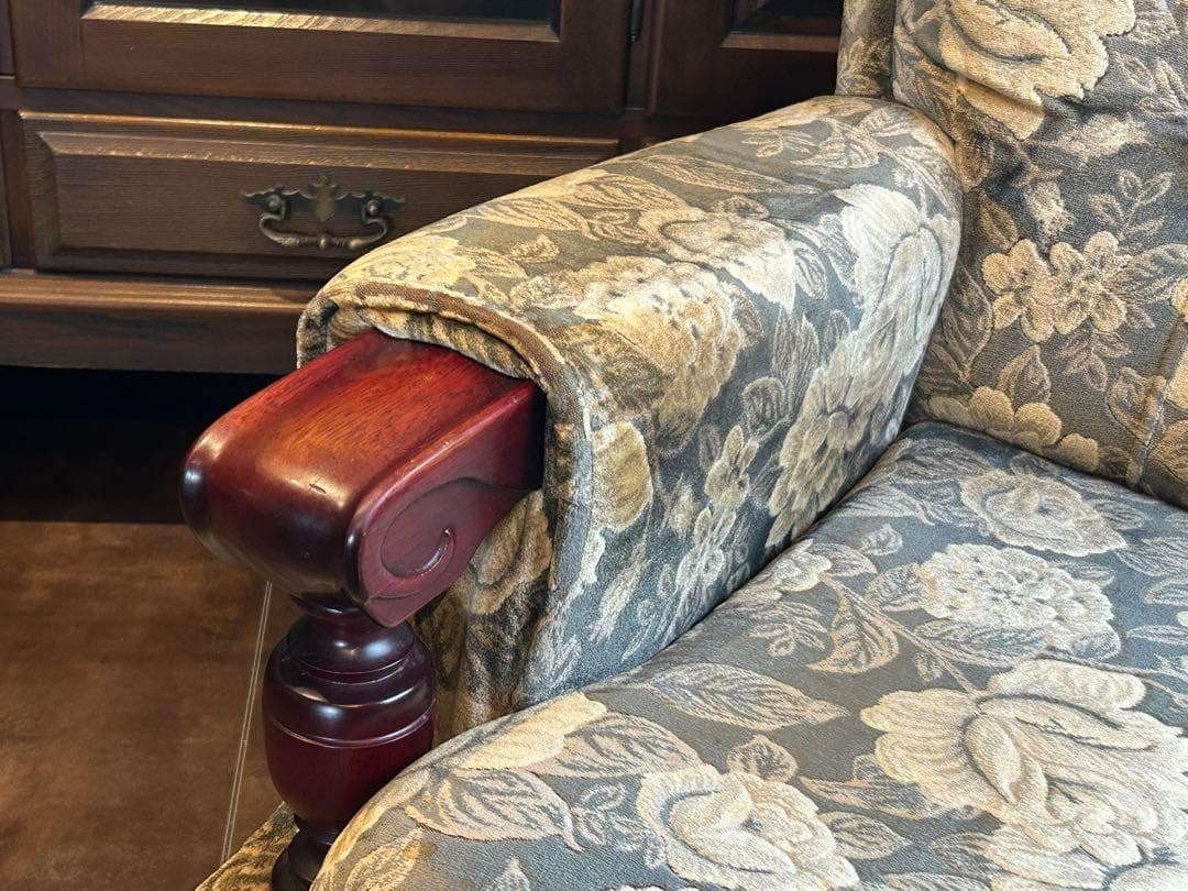 左側　金華山織　ベロア生地　ヴィンテージ　ソファ　アンティーク　レトロ　IZ