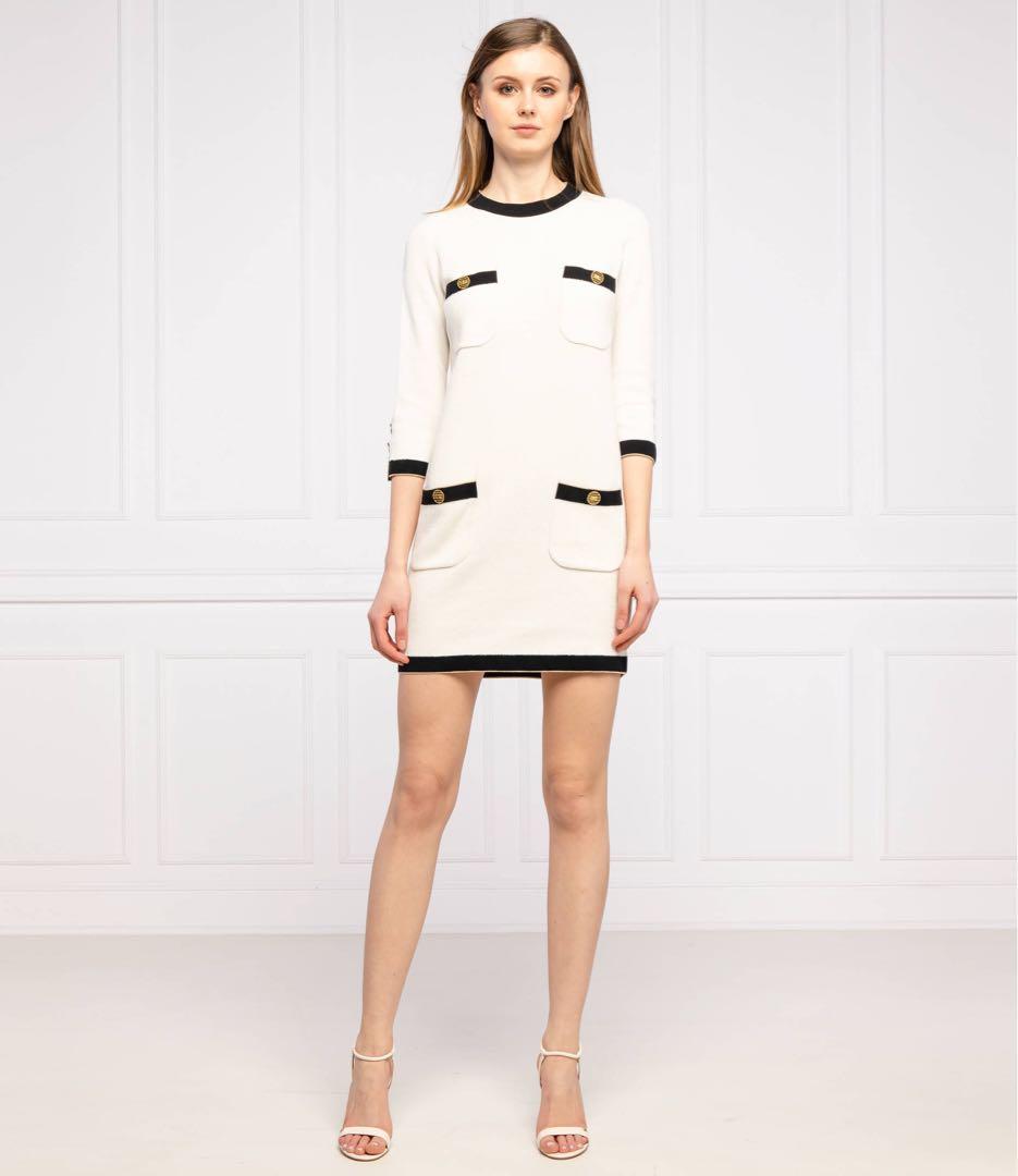 【エリザベッタフランキ】ワンピース　ロゴボタン　金ボタン　バイカラー　白　黒