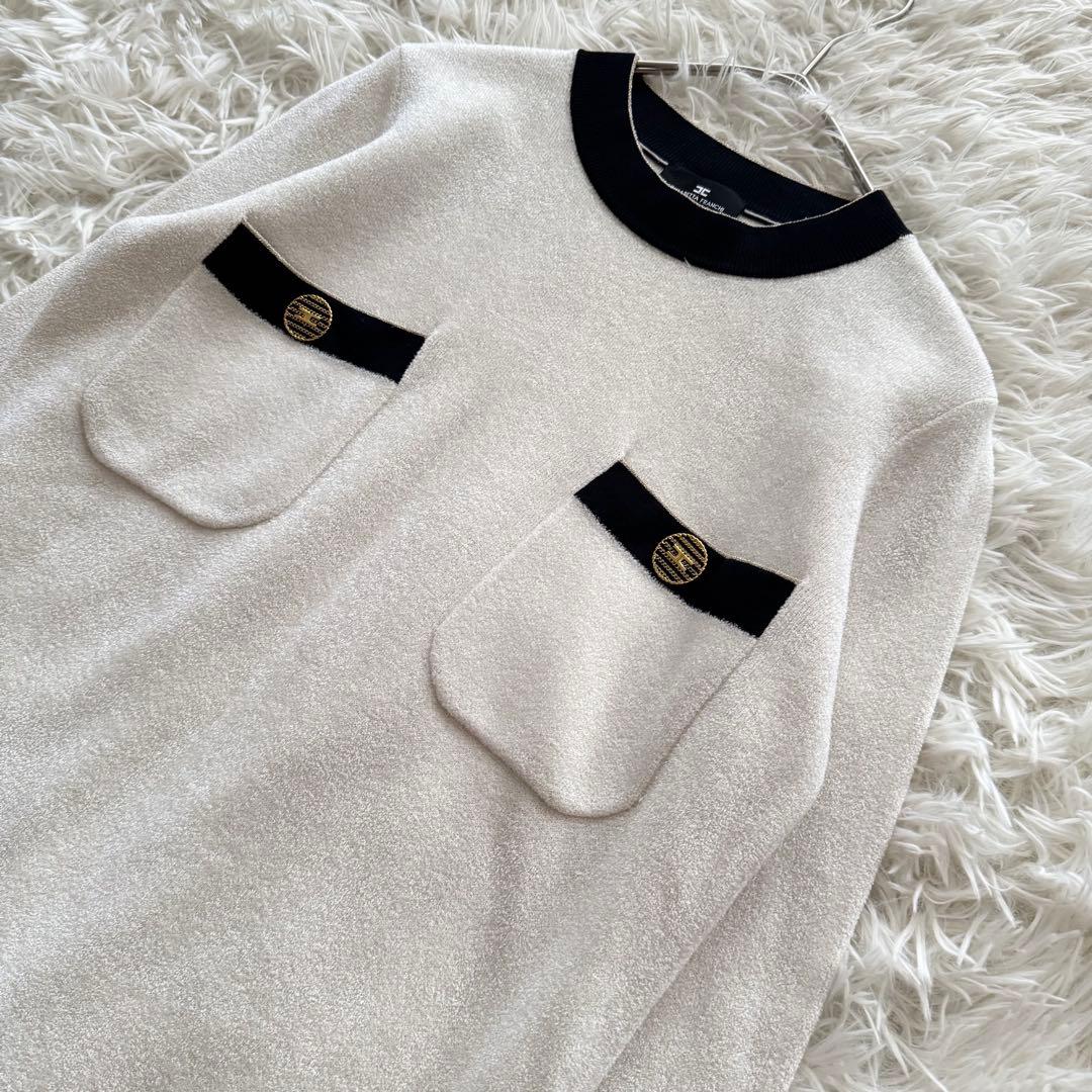 【エリザベッタフランキ】ワンピース　ロゴボタン　金ボタン　バイカラー　白　黒