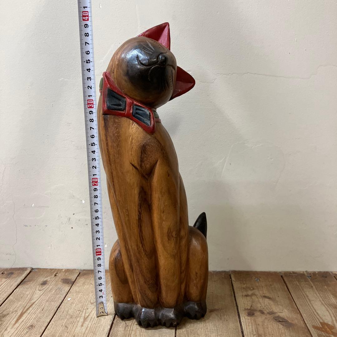 E-4 猫の置物 木彫り 木彫りの猫 アジアン雑貨 バリ雑貨 エスニック