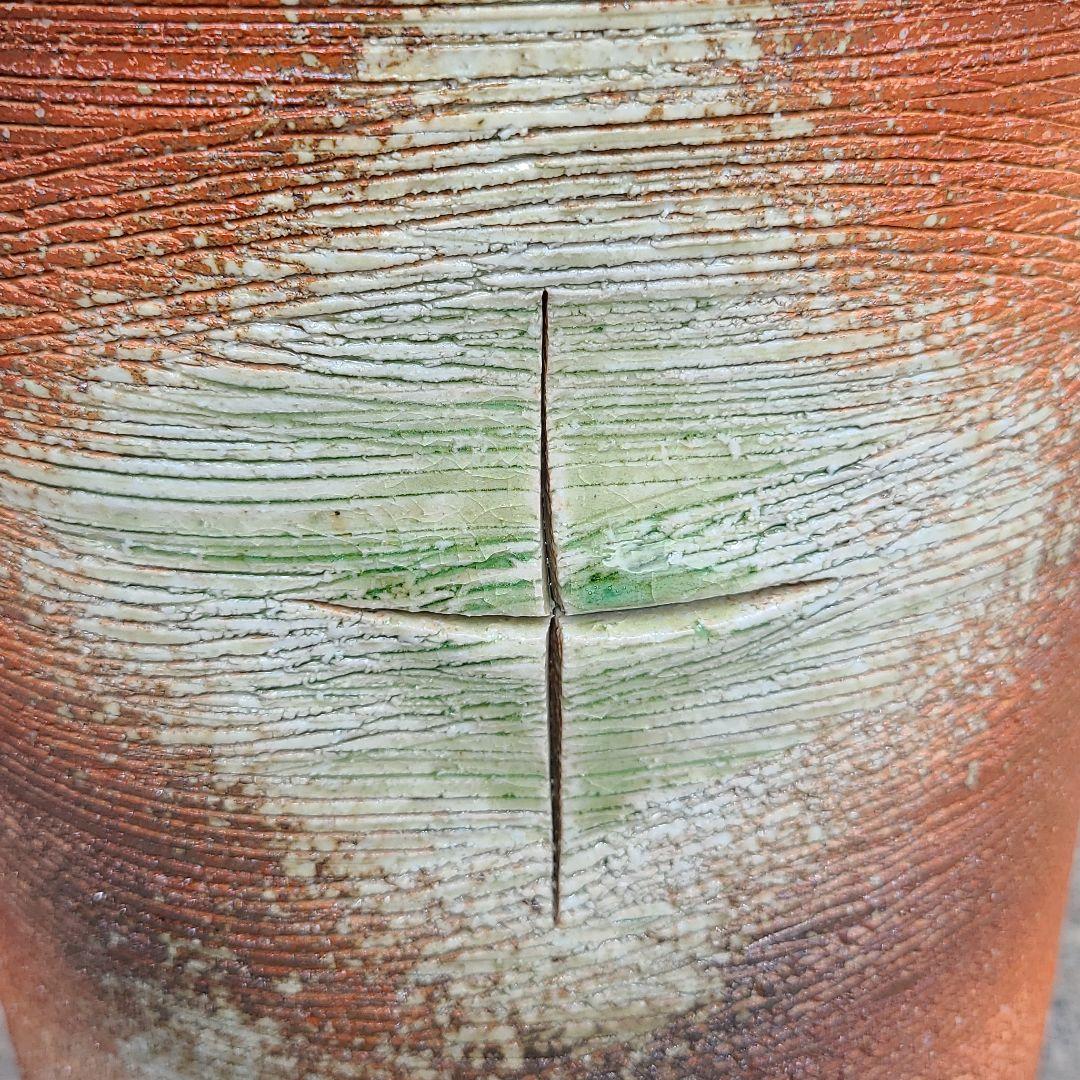 信楽焼傘立て 火色灰釉 高さ４６cm