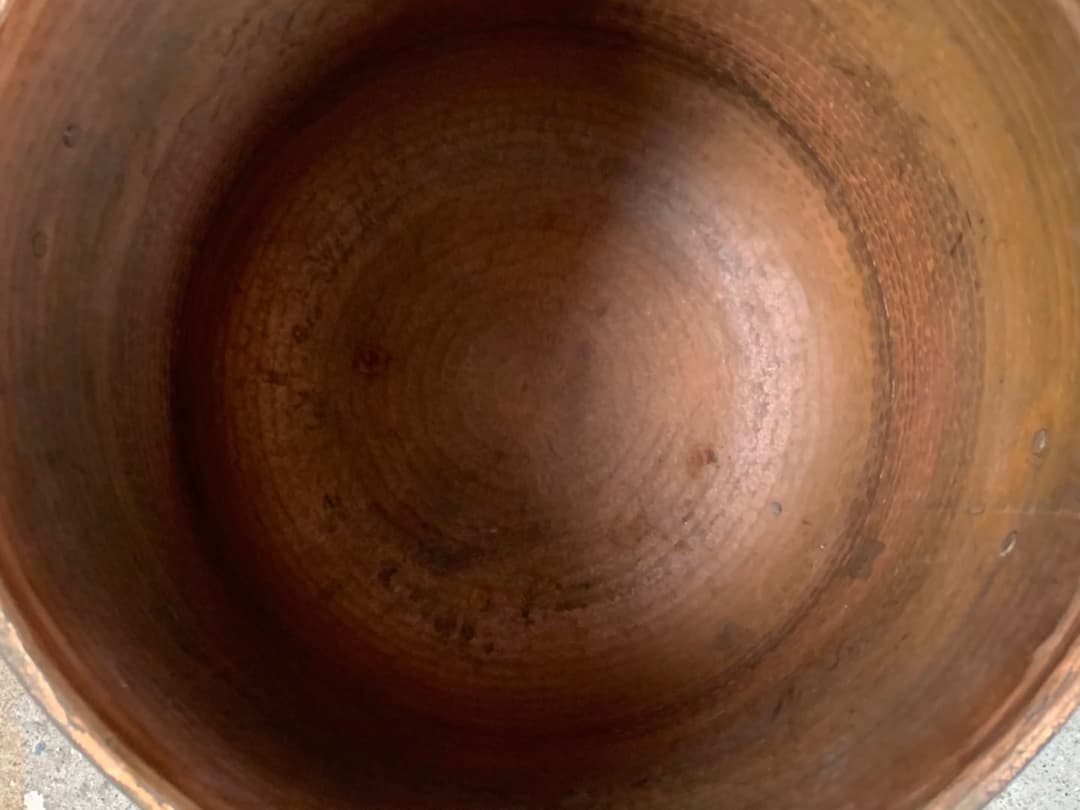 フランス ブロカント 純銅 打ち出し 大型 肉厚 銅鍋 直経 42cm 古道具