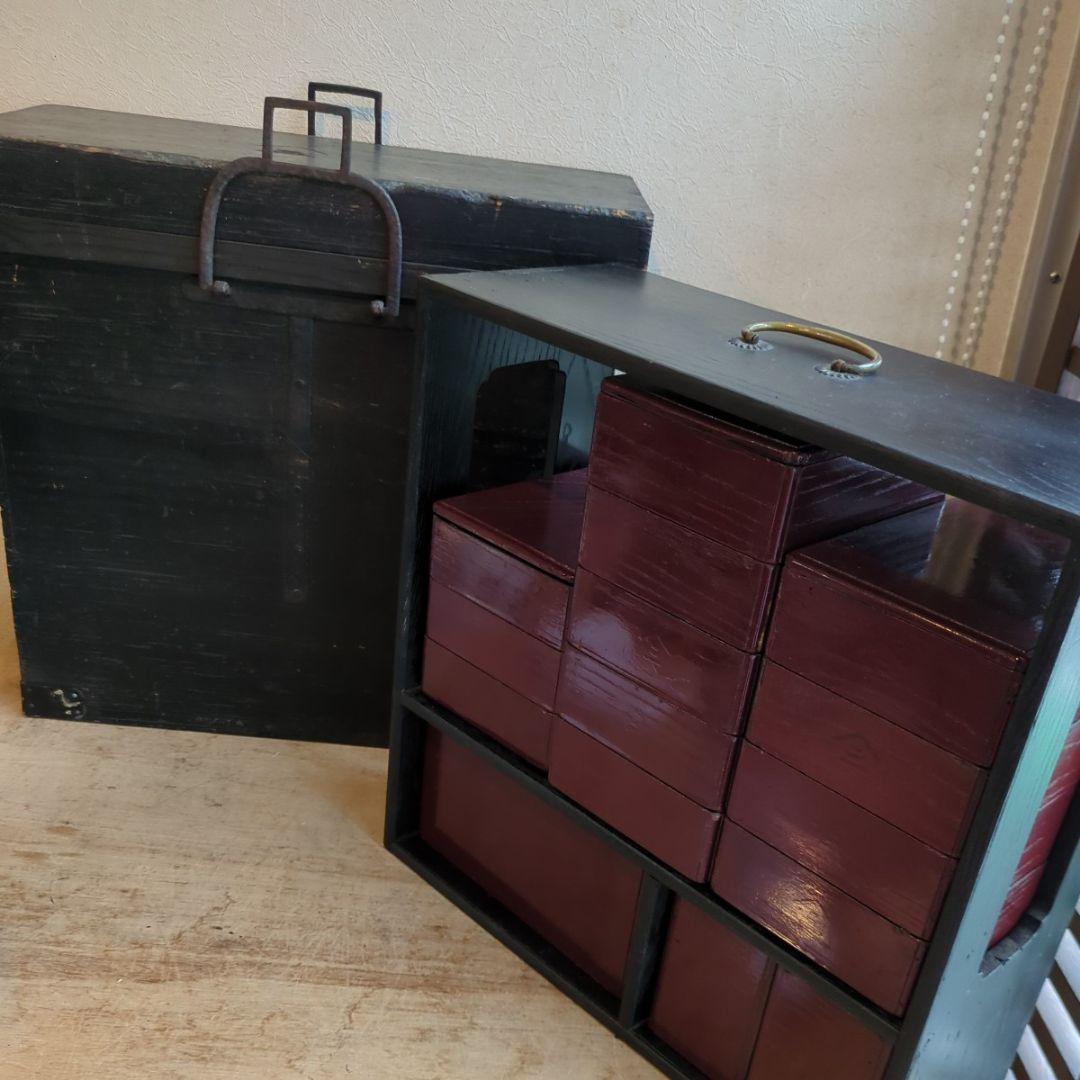 骨董　弁当箱　木製　漆　酒器　重箱　物入　手提げ木箱　アンティーク
