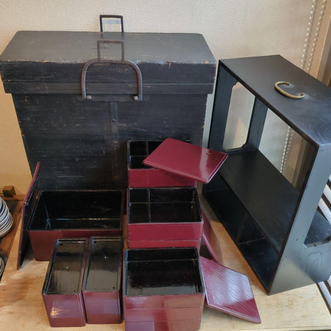 骨董　弁当箱　木製　漆　酒器　重箱　物入　手提げ木箱　アンティーク