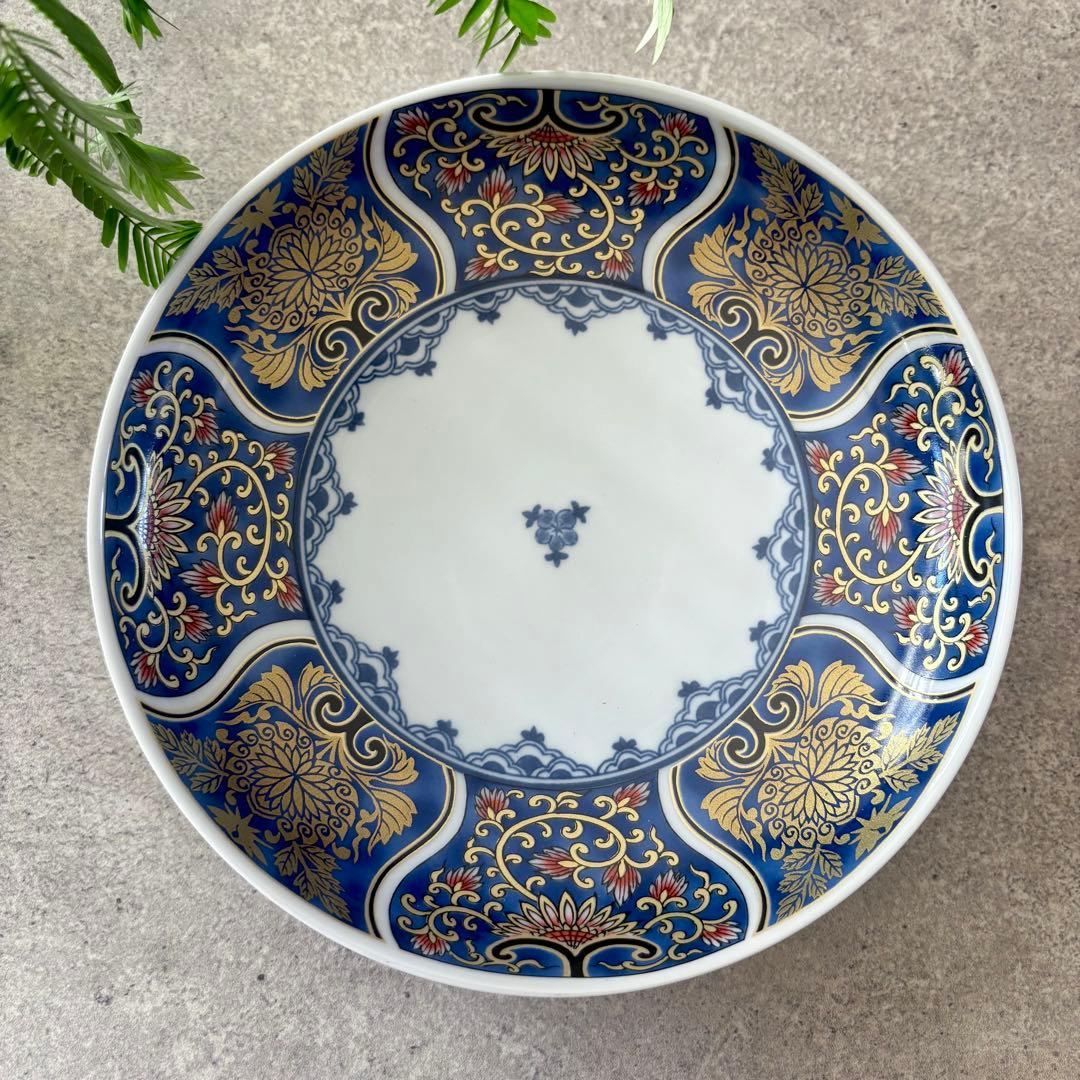 献上古伊万里　大皿　５枚セット　藍色　ブルー　約20cm 多用皿　金彩　和食器