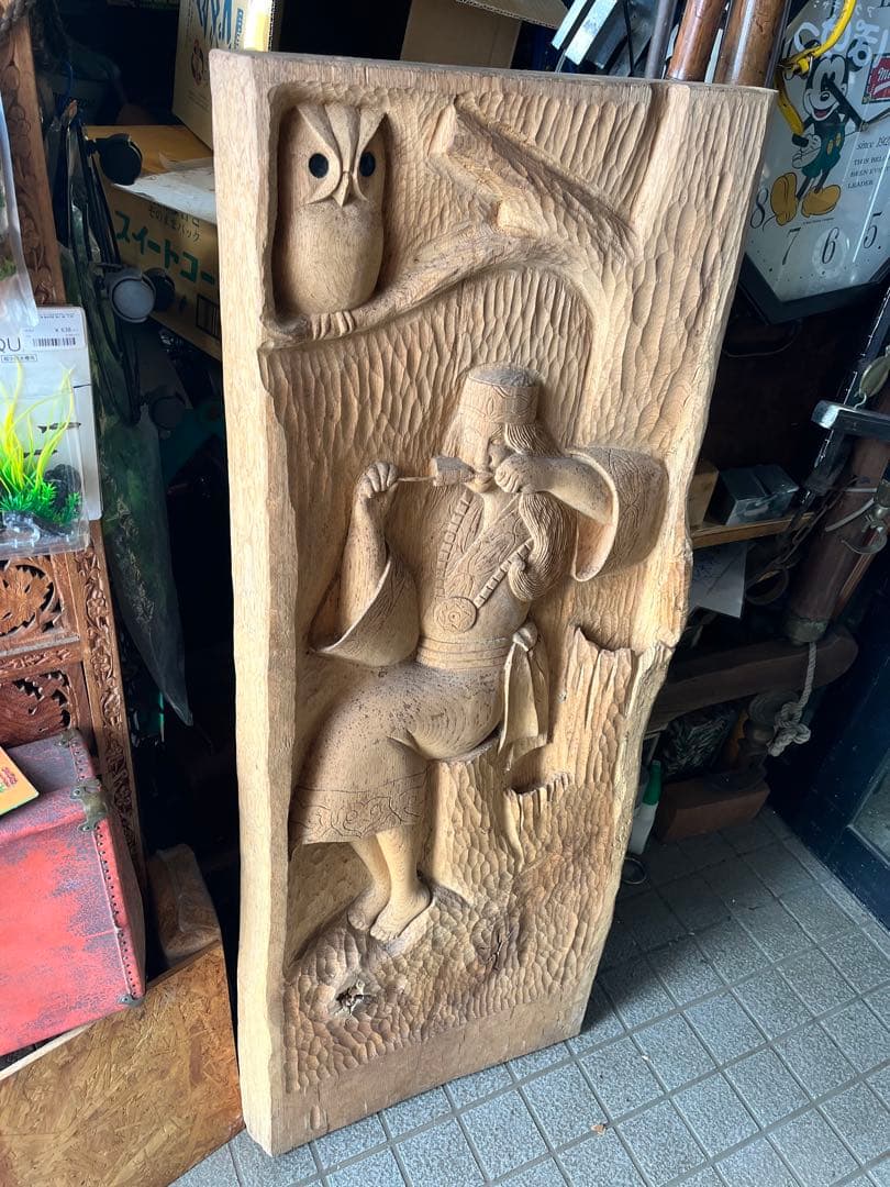 アイヌ木彫り壁掛け、 一枚板特大木彫り アイヌ彫刻壁画 、アイヌ特大126センチ