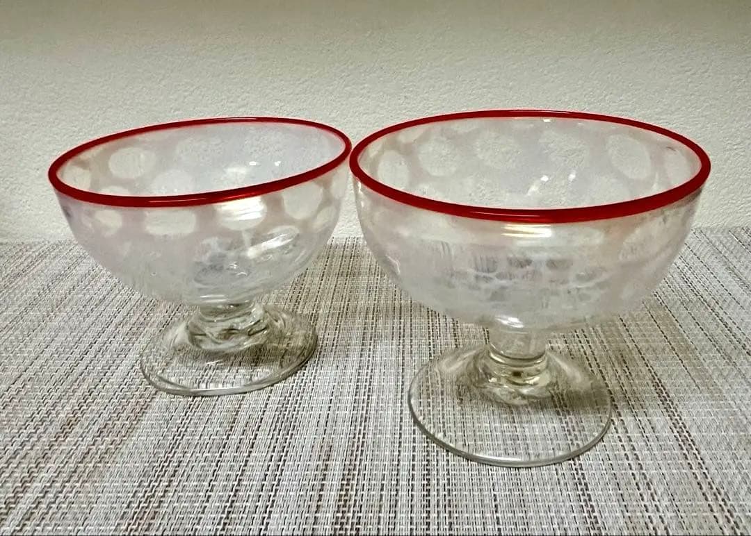 氷コップ 水玉紋様 赤 アンティーク 大正ロマン②