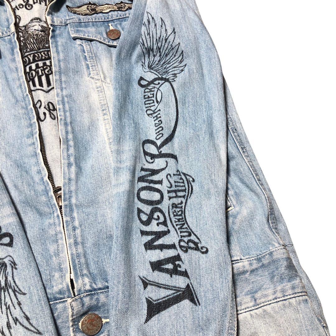 即納　vanson 刺繍入りライトブルー　デニムつなぎ　オールイン