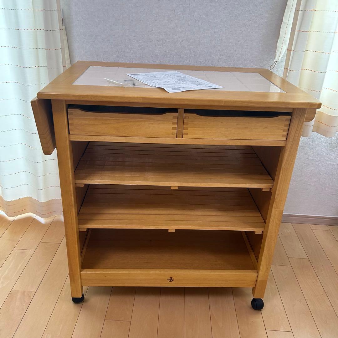 森のサーカス　キッチンワゴン　タイル付　バタフライ　ワーキングワゴン天然木
