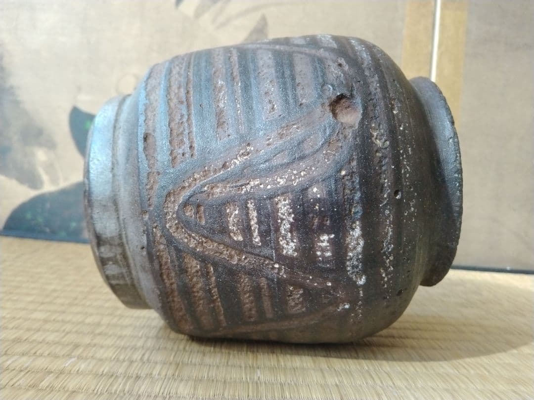 江戸時代前中期　武雄系唐津櫛目水指　壺　骨董　古美術　茶道具　花器　壺　古陶