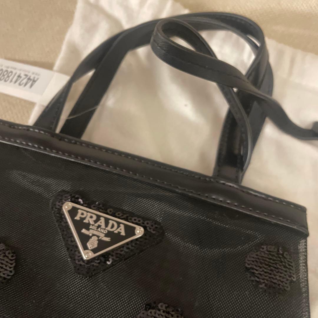 【美品】プラダ　スパンコール　ハンドバッグ　ブラック