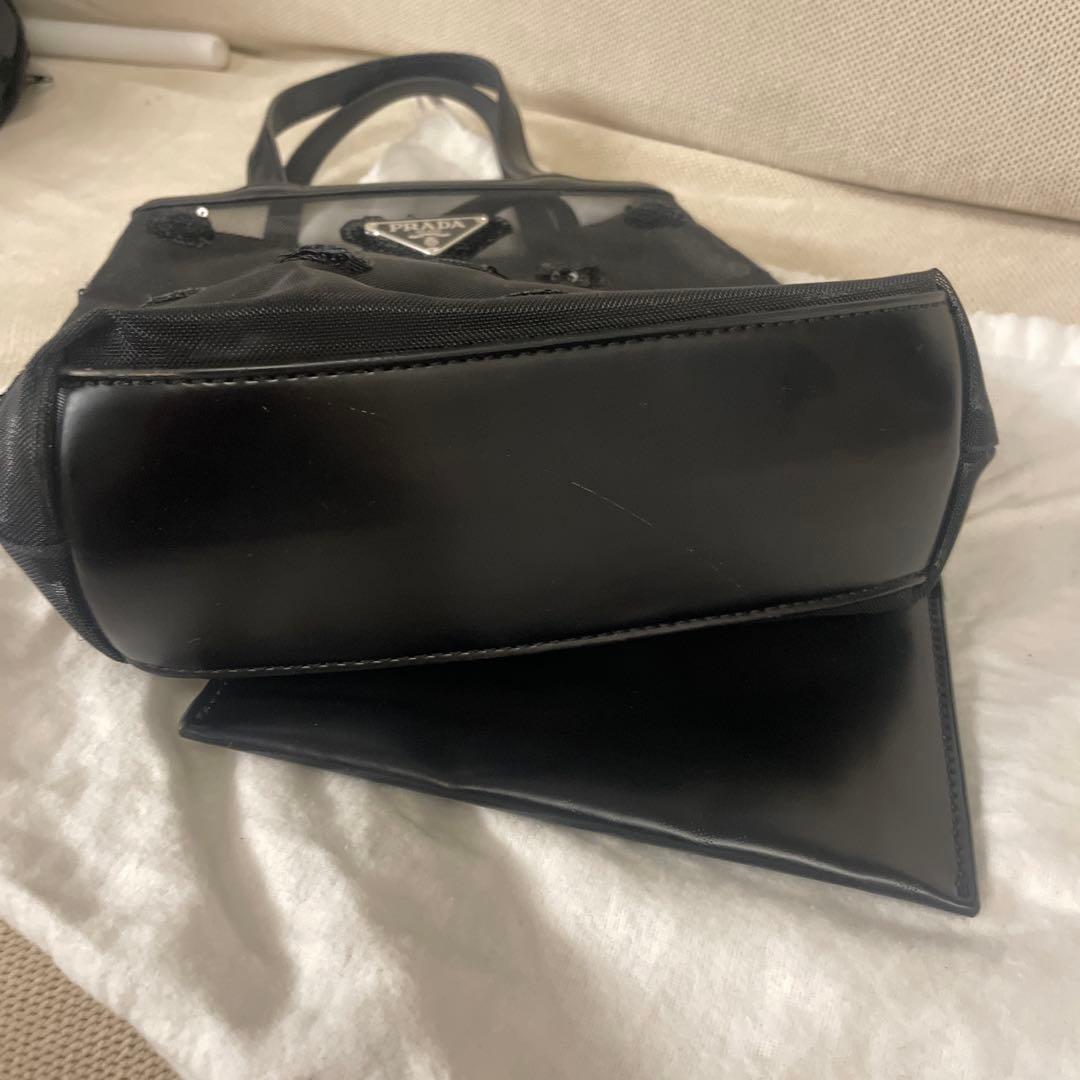 【美品】プラダ　スパンコール　ハンドバッグ　ブラック
