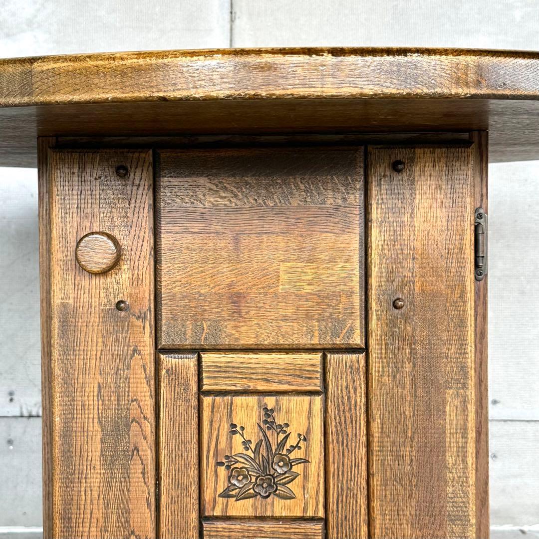 ✦70s✦ 昭和レトロ マルニ木工 円形テーブル 収納キャビネット付き 喫茶店