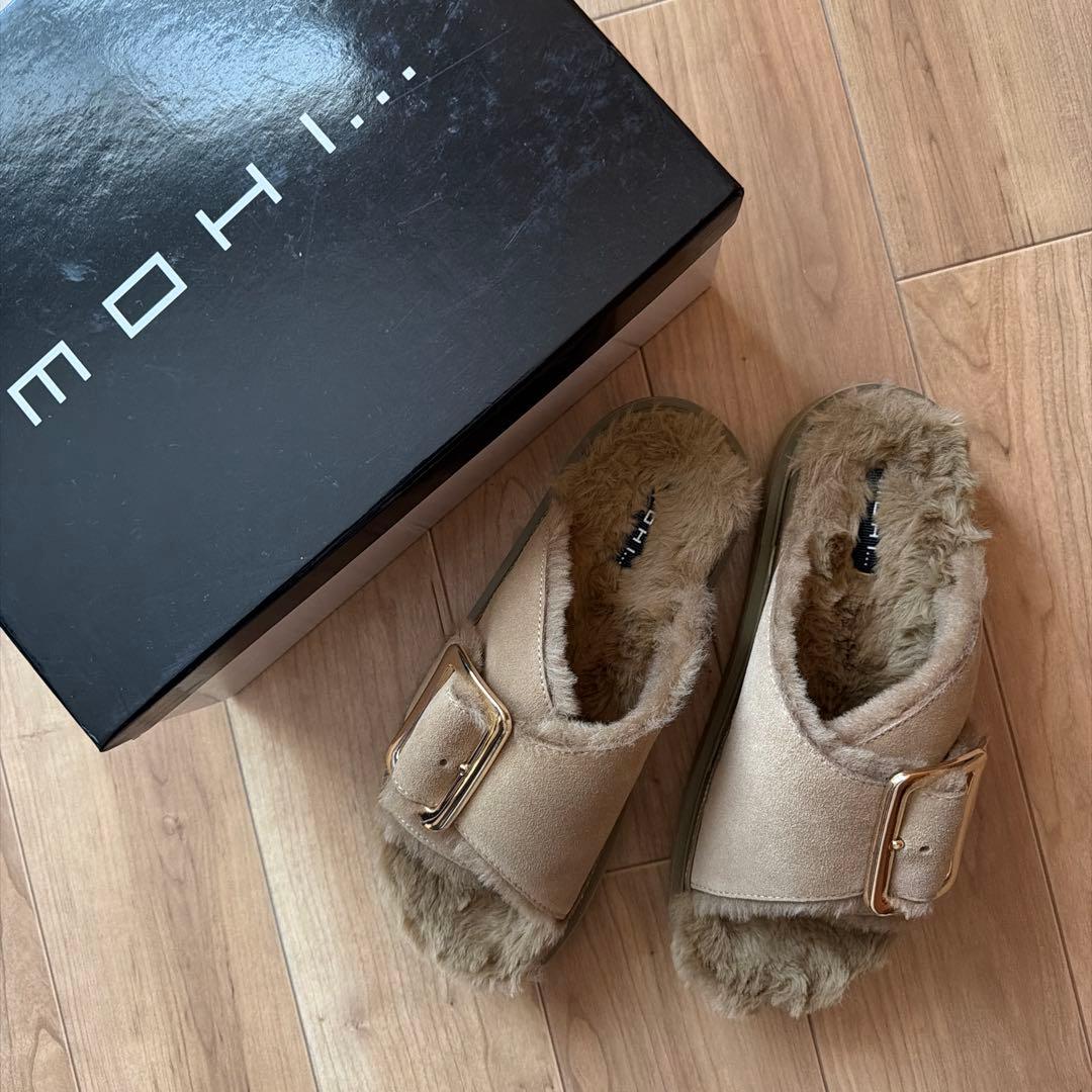 【新品】MOHI ムートンサンダル ベージュ 37（24cm）箱付き