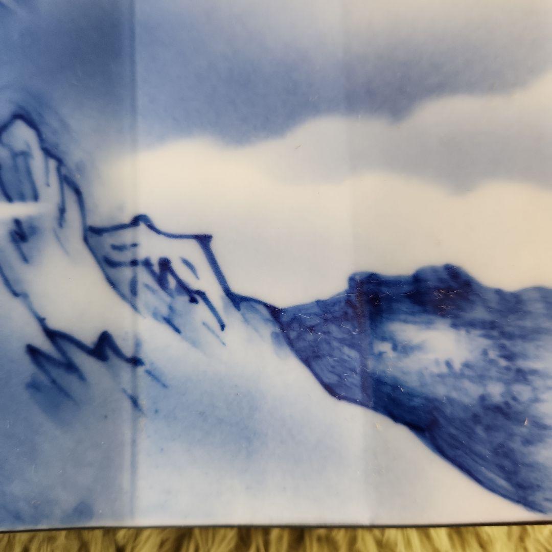 染め付け屏風形剣岳絵図角皿5客