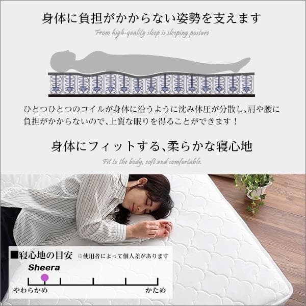ロール梱包片面仕様ポケットコイルマットレス セミダブル [7266]