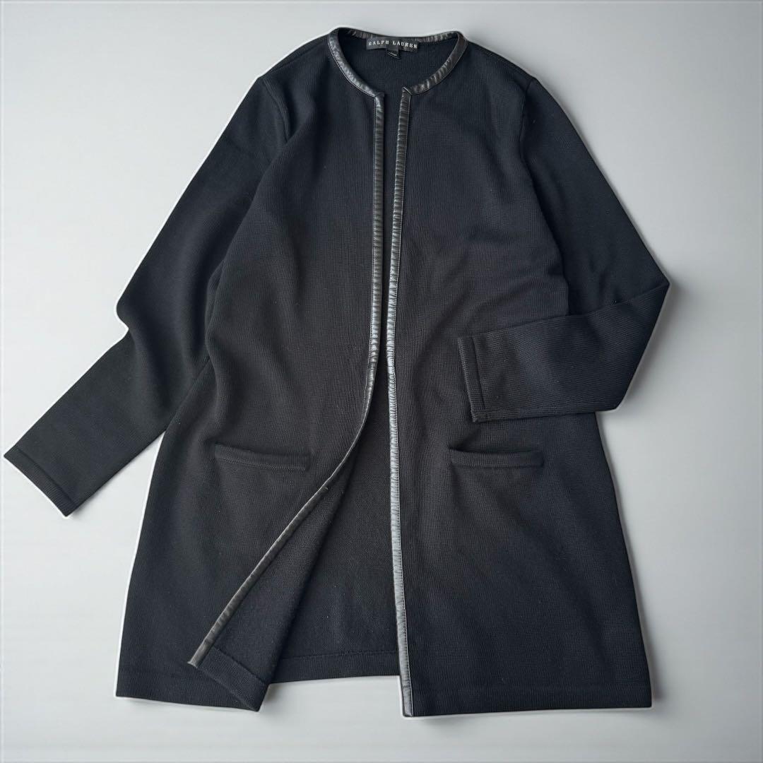 ラルフローレンブラックレーベル　カシミヤ100% レザーパイピング　ニットコート